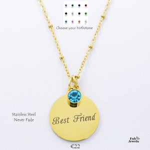 Engraved Stainless Steel 'Best Friend' Pendant with Personalised Birthstone Inc. Necklace