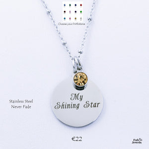Engraved Stainless Steel 'My Shining Star' Pendant with Personalised Birthstone Inc. Necklace