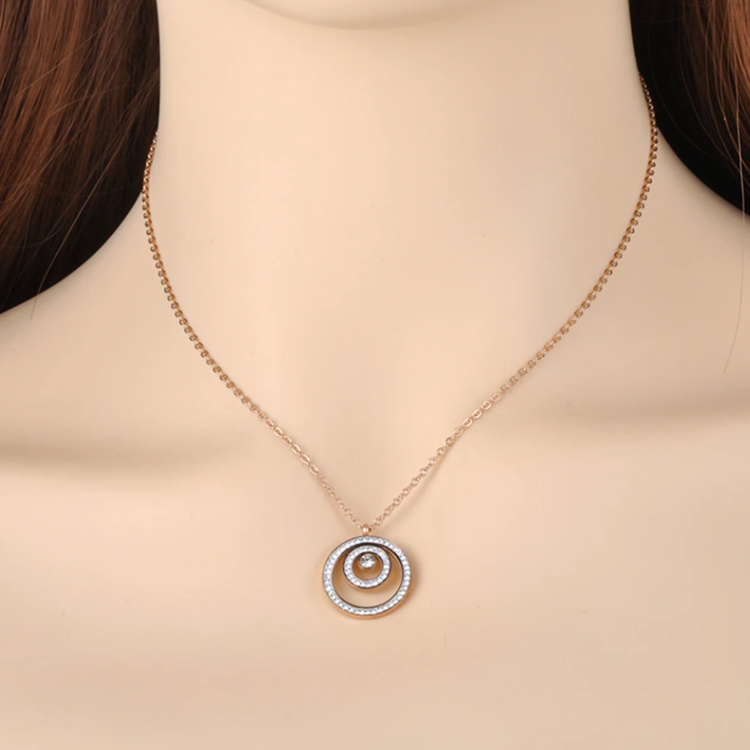 Stainless Steel Rose Gold Necklace with Circle Swarovski Crystals