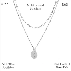 Stainless Steel Multi-Layer Paper Clip Chain Ball Chain Necklace with Personalised Initial