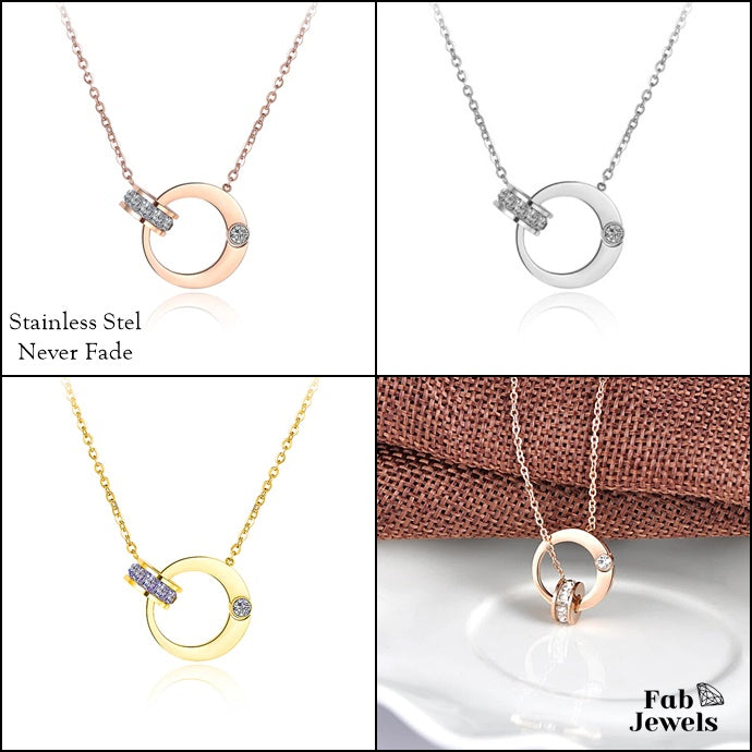 S/Steel Rose Gold / White Gold / Yellow Gold Plated Necklace with Swarovski Crystals