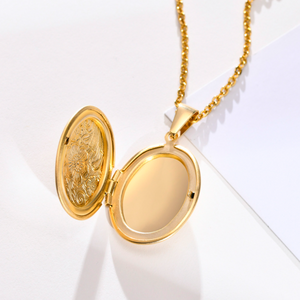 Stainless Steel Photo Locket Pendant Yellow Gold Plated / Silver with Necklace