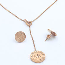 Load image into Gallery viewer, Stainless Steel Stylish Rose Gold Plated Set Drop Necklace Earrings