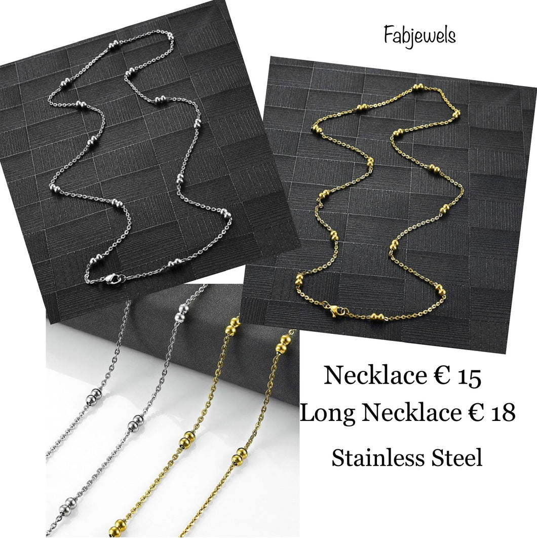 Stainless Steel 316L Ball Chain Long Necklace Yellow Gold / Silver