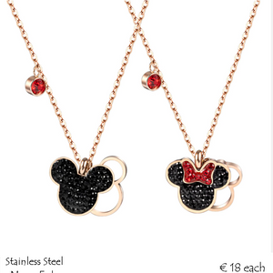 Stainless Steel Titanium Rose Gold Mickey Minnie Mouse Pendant Necklace