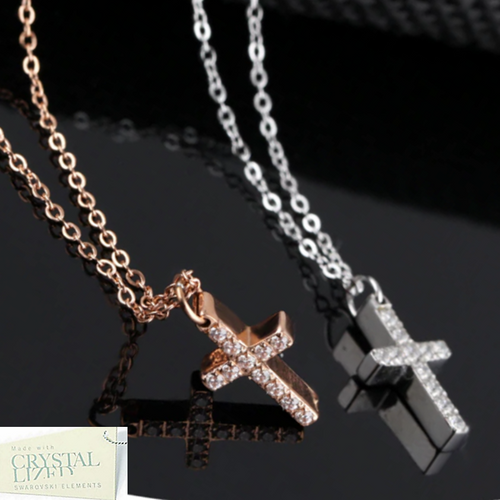 Rose Gold Stainless Steel Small Cross with Swarovski Crystals