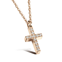 Load image into Gallery viewer, Rose Gold Stainless Steel Small Cross with Swarovski Crystals