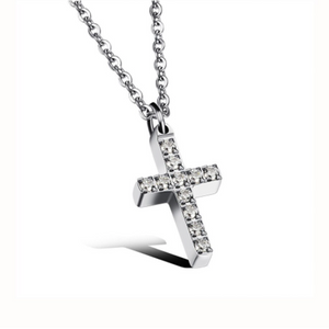 Rose Gold Stainless Steel Small Cross with Swarovski Crystals