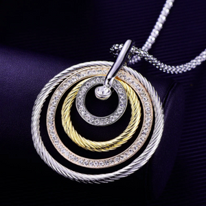 Long Sweater Necklace 4 Circles Pendant with Crystals