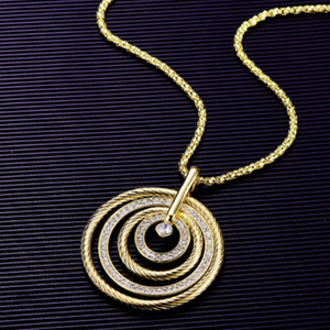 Long Sweater Necklace 4 Circles Pendant with Crystals