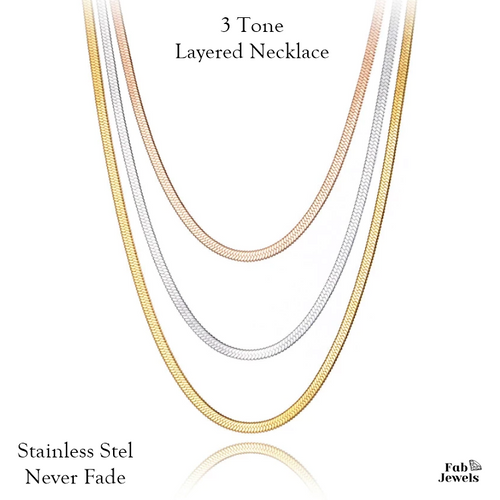 Stylish Stainless Steel Three Tone Multi Layered Necklace