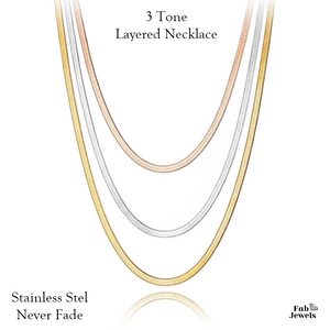 Stylish Stainless Steel Three Tone Multi Layered Necklace