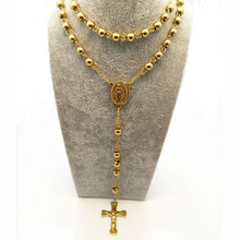 Load image into Gallery viewer, Stainless Steel Rosary Beads Necklace Yellow Gold Plated Silver