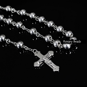 Stainless Steel Rosary Beads Necklace Yellow Gold Plated Silver