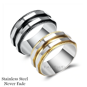 Stainless Steel Solid Ring with Yellow or Black Trim