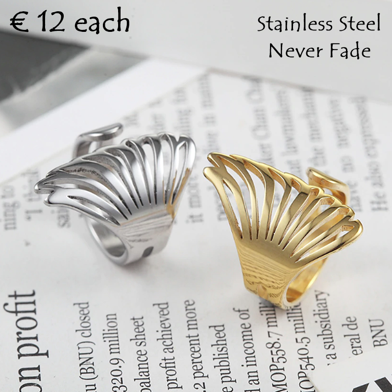 Stainless Steel Angel Wing Ring In Yellow Gold Plated and Silver