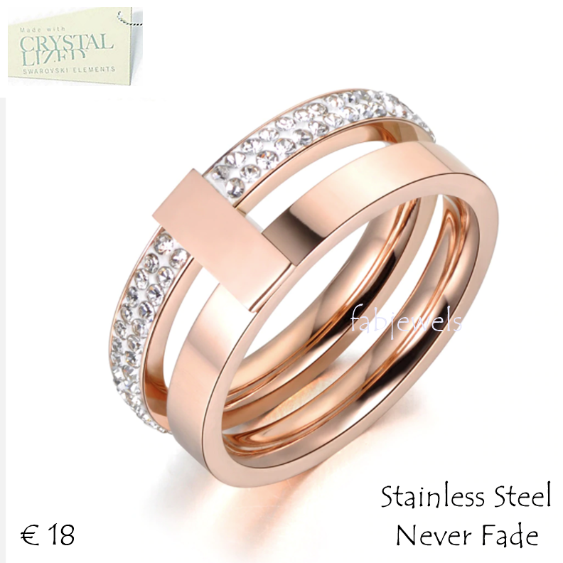 Stainless Steel Rose Gold Plated 2 Layer Ring with Swarovski Crystals