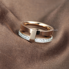 Load image into Gallery viewer, Stainless Steel Rose Gold Plated 2 Layer Ring with Swarovski Crystals