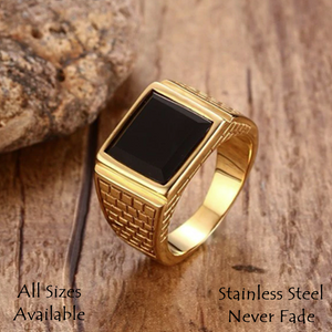 18ct Yellow Gold Plated Stainless Steel 316L High Quality Ring with Black