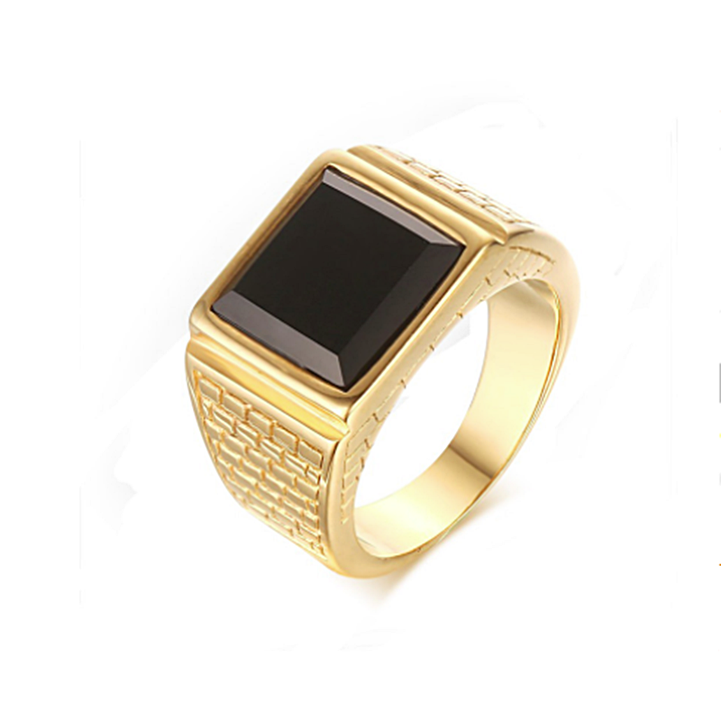 18ct Yellow Gold Plated Stainless Steel 316L High Quality Ring with Black