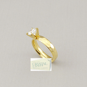 Yellow Gold Plated Stainless Steel Solitaire Ring with Swarovski Crystal