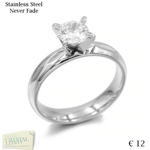 White Gold Plated Stainless Steel Solitaire Ring with Swarovski Crystal