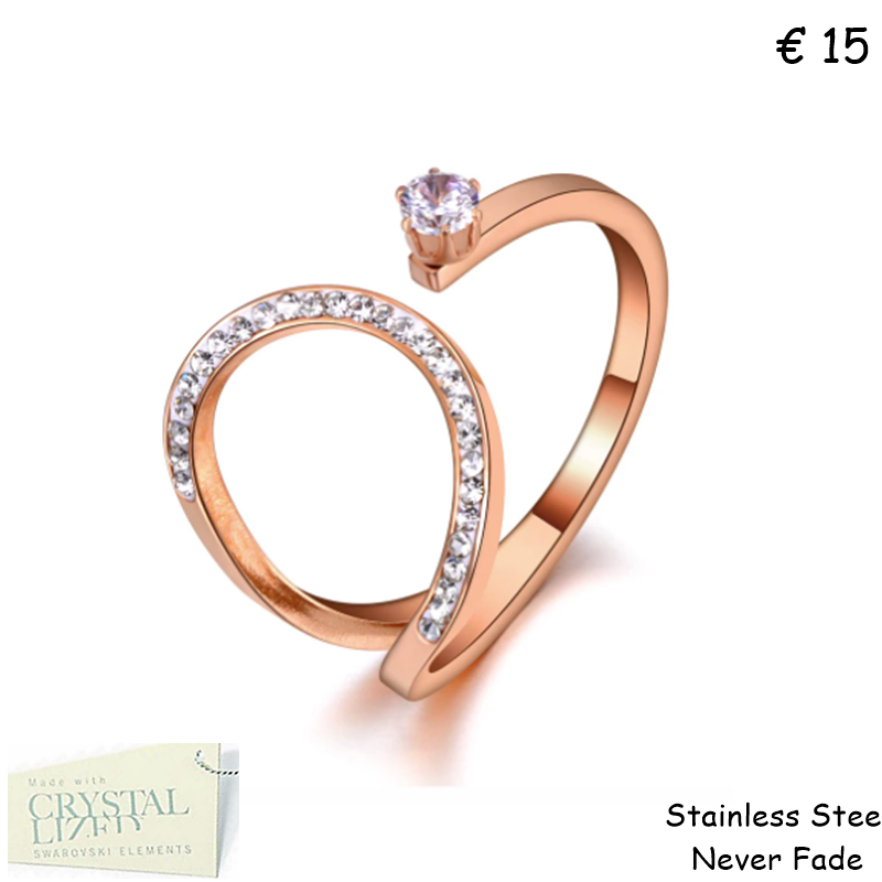 Stainless Steel Rose Gold Plated Ring with Swarovski Crystals