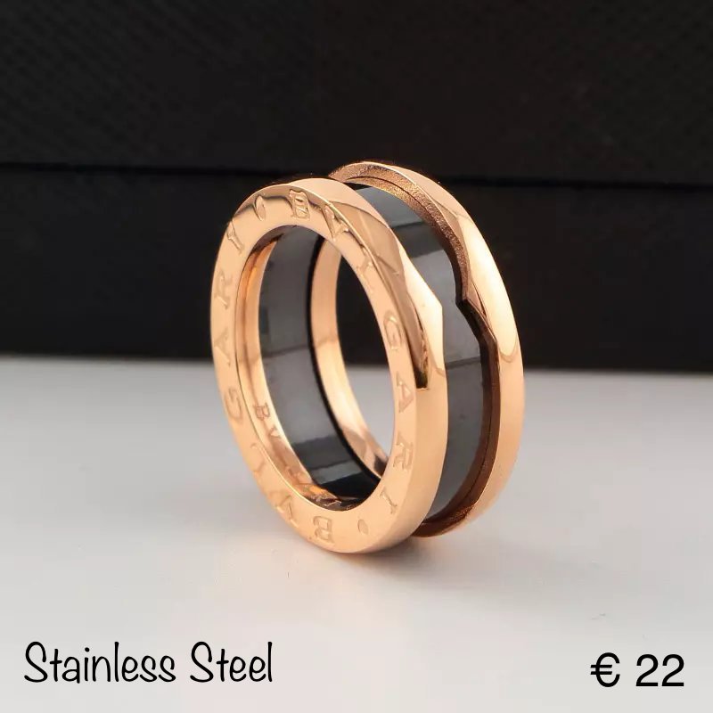 Stainless Steel Rose Gold Plated Black Ceramic Ring