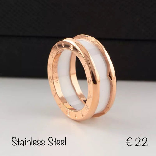Stainless Steel Rose Gold Plated White Ceramic Ring