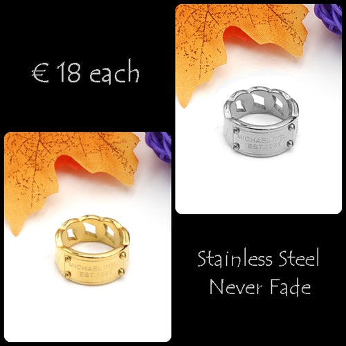 Stainless Steel Chain Ring Never Fade Yellow Gold Plated Silver