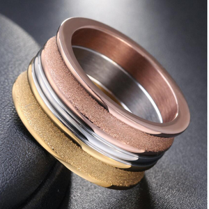 Stainless Steel 3 Tone Frosted Ring