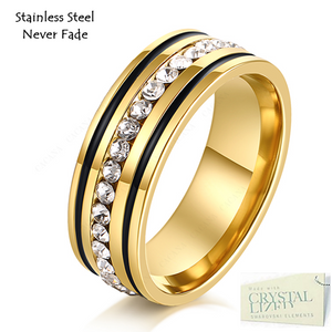 Titanium Stainless Steel 316L Ring Yellow Gold Plated and White Gold Plated with Swarovski Crystals