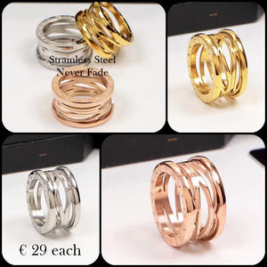Stainless Steel Rose Gold Plated, Yellow Gold Plated and Silver Rings