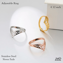 Load image into Gallery viewer, Stainless Steel Silver / Yellow Gold / Rose Gold Stylish and Trendy Wishbone Adjustable Ring With Hearts