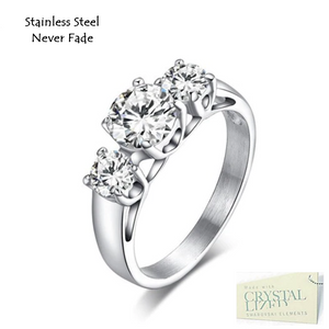 Stainless Steel 316L Trilogy Ring with Swarovski Crystals