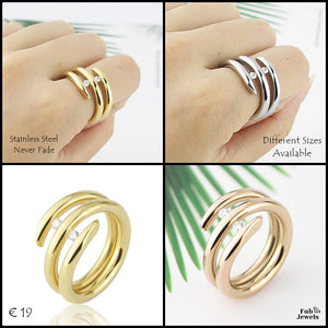 Stainless Steel Silver / Yellow Gold / Rose Gold Stylish and Trendy Ring Nicely Detailed with Two Crystals