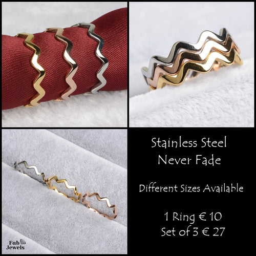 Stainless Steel Silver / Yellow Gold / Rose Gold Stylish and Trendy ZigZag Ring
