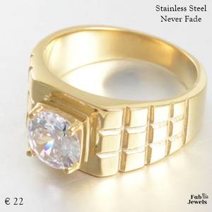 18ct Gold Plated on Stainless Steel Waterproof Ring with Cubic Zirconia