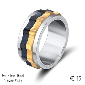 Stainless Steel 316L High Quality 3 Tone Men's Spin Ring