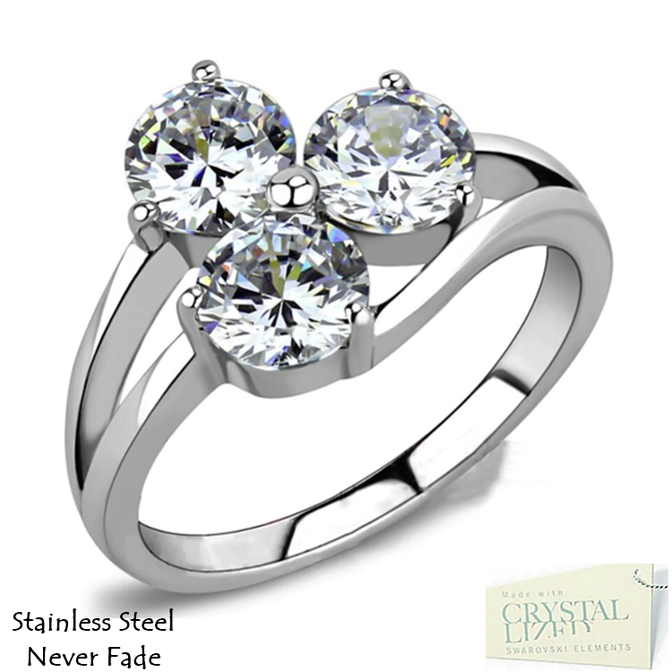 Titanium Stainless Steel 316L Trilogy Ring with Swarovski Crystals