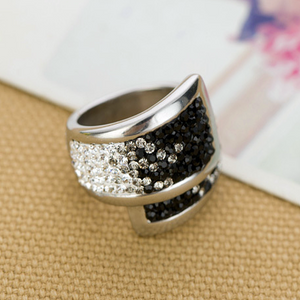 Highest Quality Stainless Steel 316L Ring with Black and Clear Swarovski Crystals