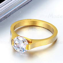 Load image into Gallery viewer, Titanium Stainless Steel 316L Silver Rose Yellow Gold Tone Solitaire Ring with Swarovski Crystal
