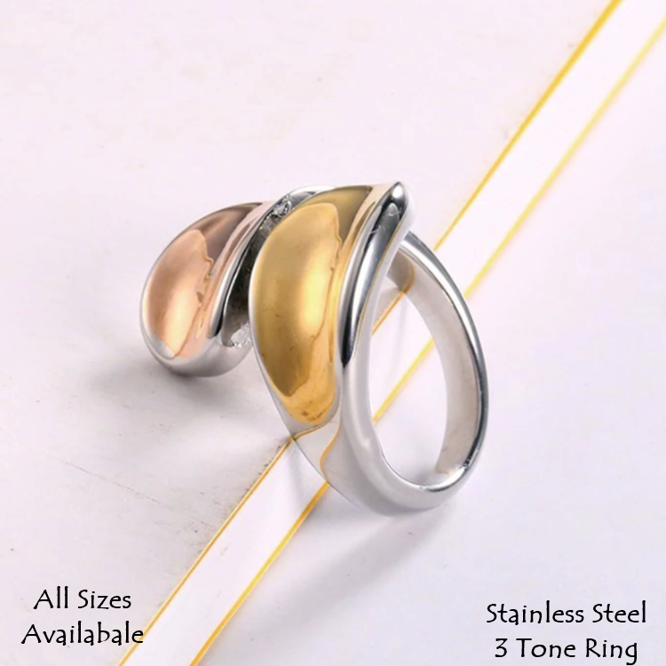Stainless Steel 3 Tone Stylish Wrap RING