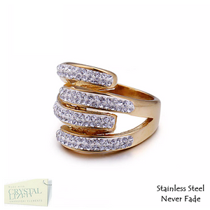 Stainless Steel 316L Stylish Ring Yellow White Gold Plated with Sparkling Swarovski Crystals