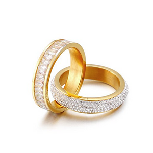 Stainless Steel 316L 2 in 1 Ring Yellow White Gold Plated with Sparkling Swarovski Crystals