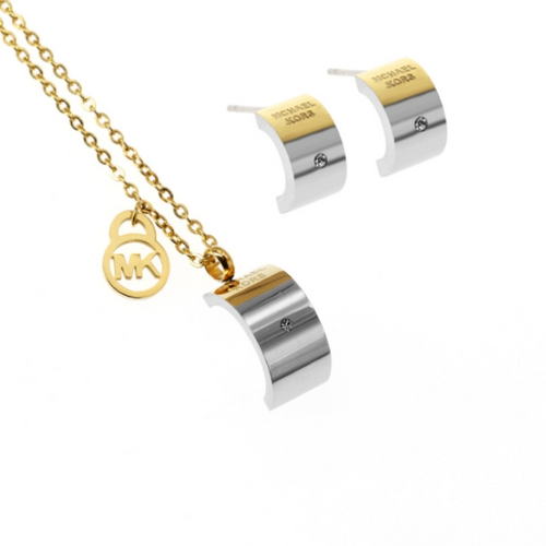 Stylish Stainless Steel 2 Tone Set Earrings Necklace and Pendant