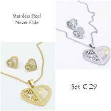 Load image into Gallery viewer, Stainless Steel Stylish Silver/Yellow Gold Plated Heart Set Necklace Earrings