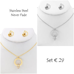 Stainless Steel Stylish Silver/Yellow Gold Plated Set Necklace Earrings