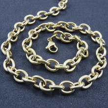 Load image into Gallery viewer, Yellow Gold Plated on Stainless Steel 316L Rolo Chain Necklace Bracelet Set