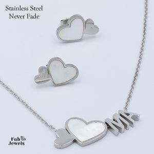 High Quality Stainless Steel 316L 'Ma' Heart SET with Shell Necklace and Earrings